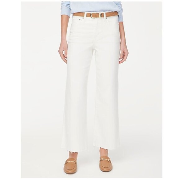 J. Crew Wide Leg Crop Jeans All Day Stretch Raw Hem White Size 31 - Picture 1 of 8